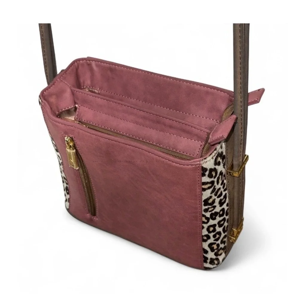 SAMOE Satchel Crossbody Bag Mauve Pink Leopard Print‎ Accent Stylish